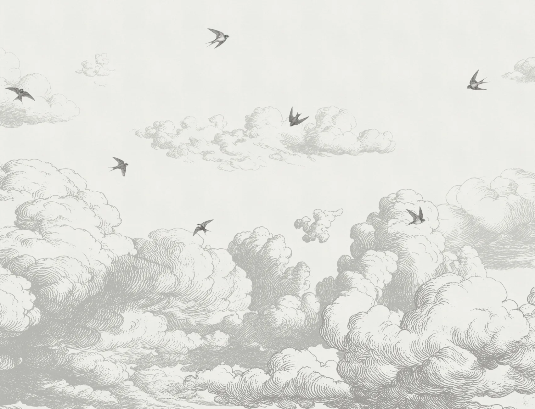 Black Nature Vintage Bird Cloud Mural