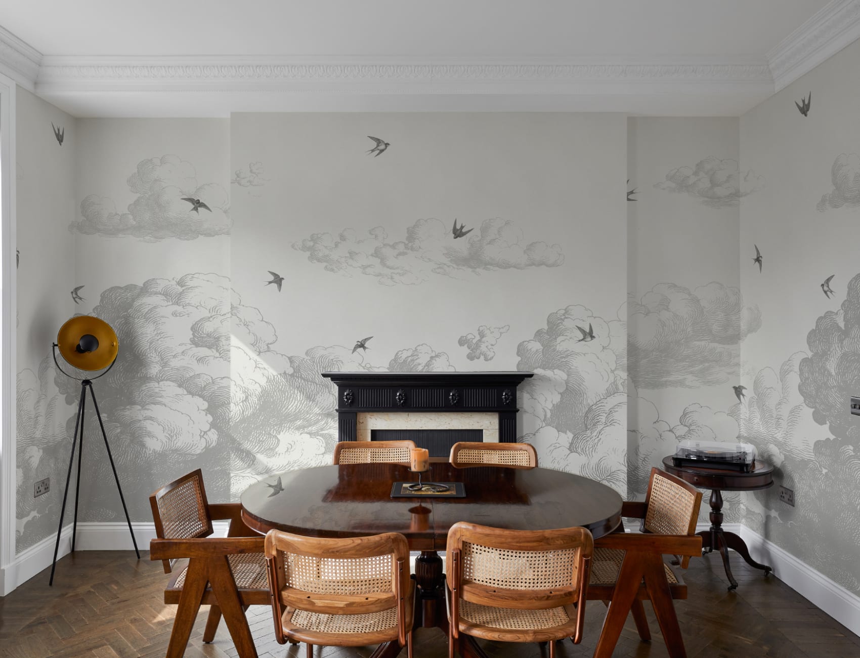 Black Nature Vintage Bird Cloud Mural