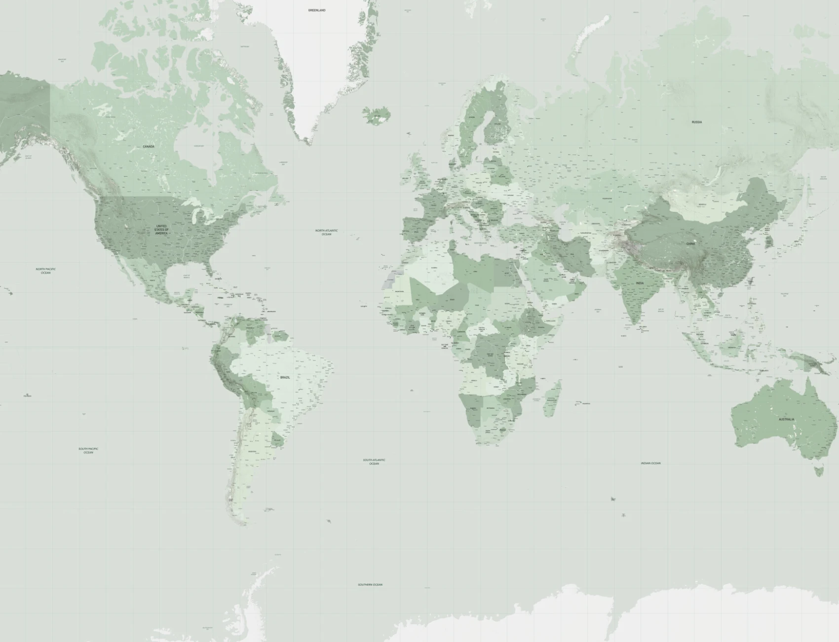 Green World Map Wall Mural For Global Ambience