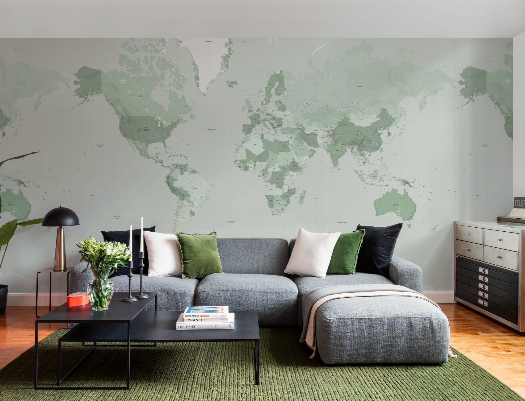 Green World Map Wall Mural For Global Ambience