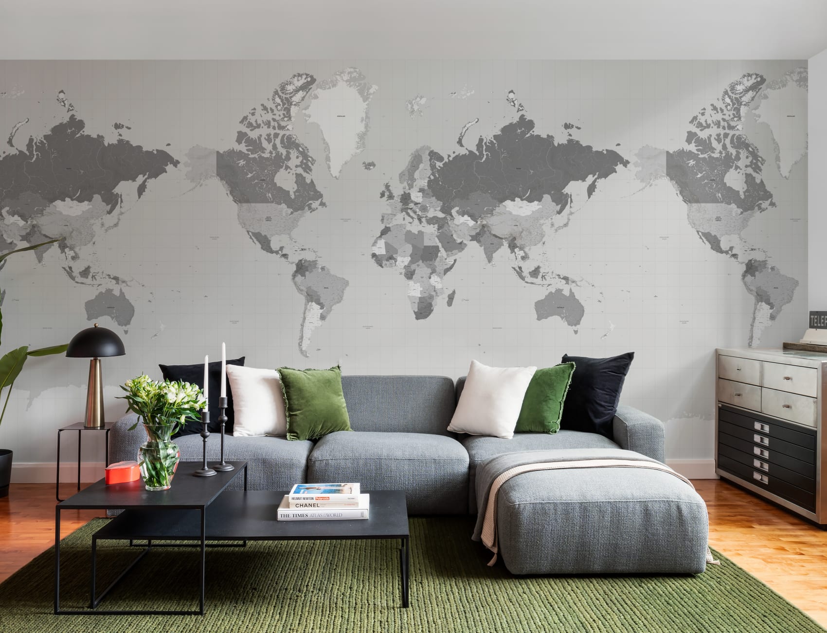 Grey Sophisticated World Map Educational Wall Mural