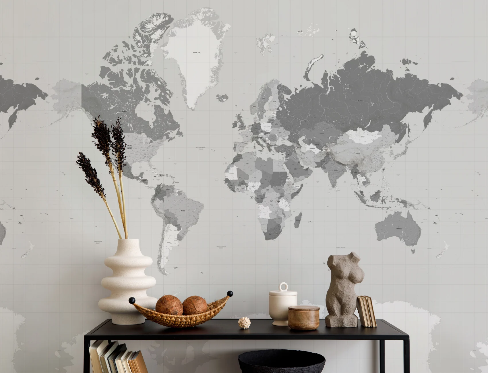 Grey Sophisticated World Map Educational Wall Mural