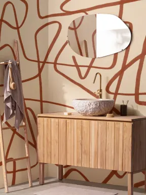 Carta da Parati Beige con Moderni Scarabocchi Astratti Terracotta