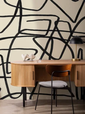 Fet svart og beige doodle abstrakt fototapet