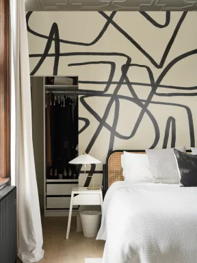 Bold Black & Beige Doodle Abstract Wallpaper Mural