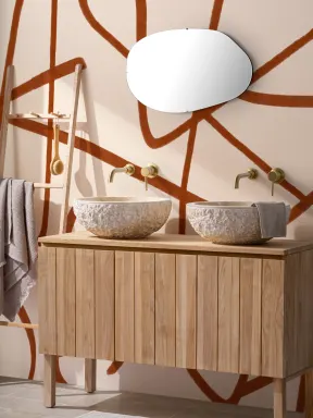 Fototapete Abstrakte Wellenlinie Beige-Terrakottafarben