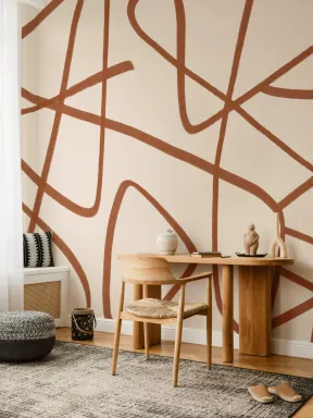 Terracotta & Beige Wavy Line abstrakt fototapet