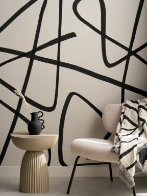 Black & Beige Abstract Line Art Wall Mural
