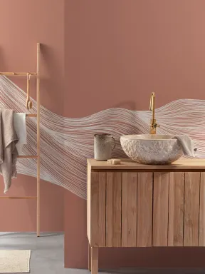 White & Terracotta Wavy Line Abstract Wallpaper Mural