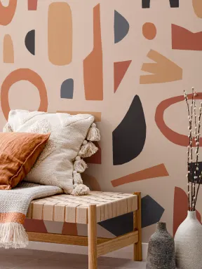 Black & Orange Abstract Shapes Wallpaper Mural