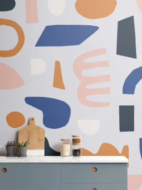 Blue & Brown Rustic Abstract Shapes Wallpaper Mural
