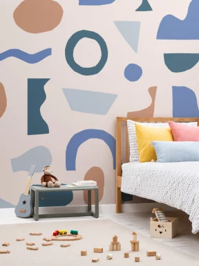 Blue & Neutral Abstract Shapes Wallpaper Mural