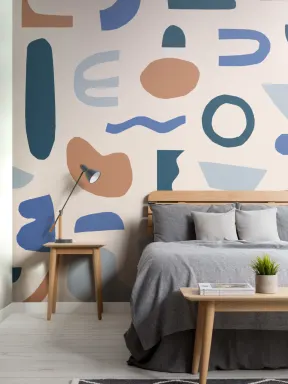 Blue & Neutral Abstract Shapes Wallpaper Mural