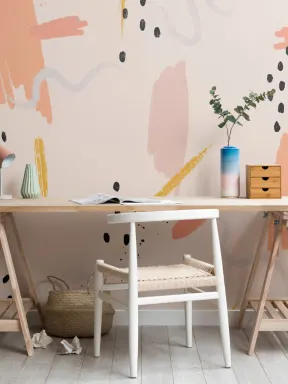 Peach Paint Brush Strokes Abstract Wallpaper Mural