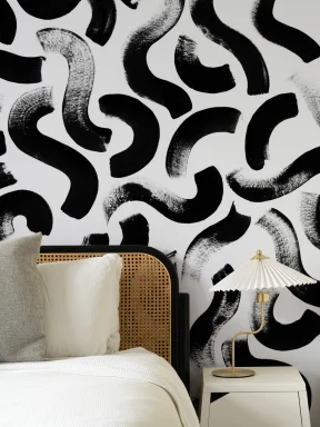 Black Paint Brush Strokes Abstract Wallpaper Mural