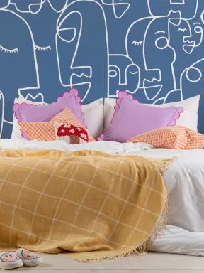 Large Blue Face Line Drawing Wallpaper Mural