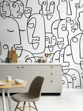 Papier Peint Panoramique Profils de Visages Grands Dessinés