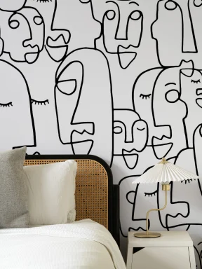 Large Face Line Drawing Wall Mural