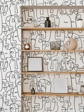 Papier Peint Panoramique Profils de Visages Dessinés