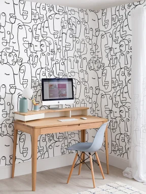 Papier Peint Panoramique Profils de Visages Dessinés
