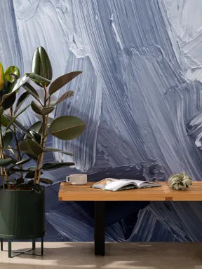 Blue Mixed Paint Brush Effect Wallpaper Mural