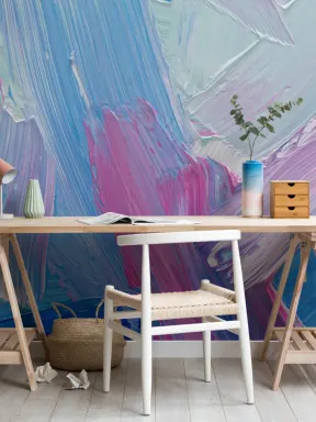 Fototapete Pinselstrische Blau und Pink