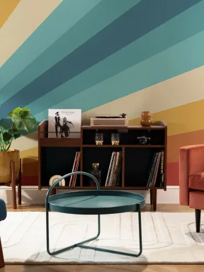 Papier Peint Panoramique des Années 70 avec Lignes Obliques Multicolore