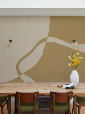 Modern Curved Form Wall Mural in Mustard and Neutral Tones