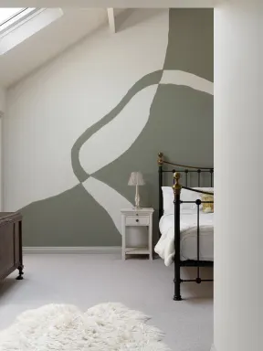 Carta da parati moderna a forma curva in tonalità verdi e beige