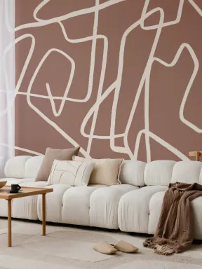 Abstrakte Hand gezeichnet Scribble Fototapete in Creme auf Terrakotta Hintergrund