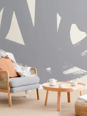 Gray Japanese Calligraphy Abstract Wallpaper Mural