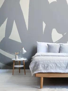 Carta da Parati Stile Giapponese con Shodo Grigio su Sfondo Neutro