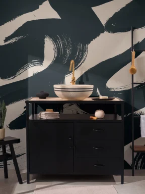 Blue Japanese Calligraphy Painted Wallpaper Mural