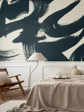 Blue Japanese Calligraphy Painted Wallpaper Mural