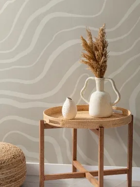 Mural de papel de parede de linhas abstractas modernas em tons neutros