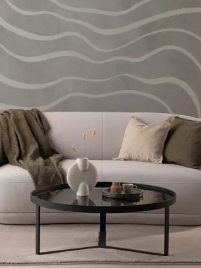 Papier Peint Gris avec Lignes Abstraites Ondulées