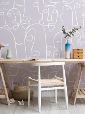 Large Lilac Face Line Drawing Wallpaper Mural