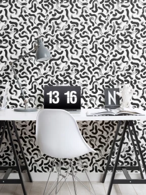 Abstract Black Painted Squiggles Repeat Pattern Wallpaper