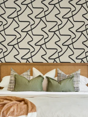 Black and Neutral Abstract Lines Repeat Pattern Wallpaper