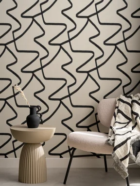 Papier Peint Beige à Motifs de Lignes Abstraites Noires