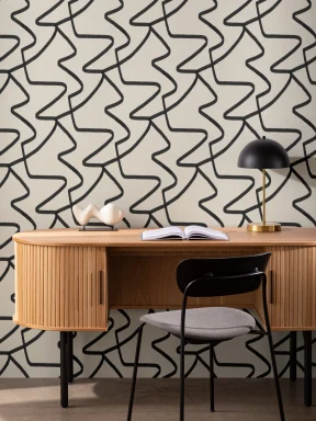 Papier Peint Beige à Motifs de Lignes Abstraites Noires