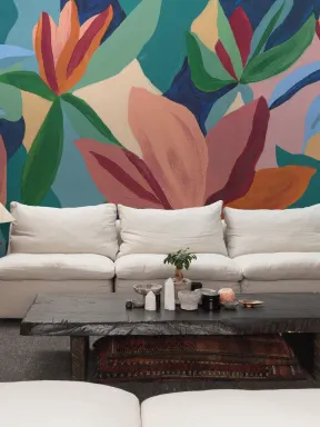 Papier peint panoramique floral abstrait multicolore avec une énergie audacieuse