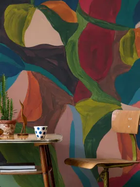 Veelkleurige abstracte kunstsfeer opvallende statement muurschildering
