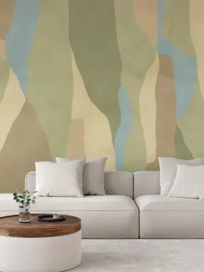 Green Abstract Modern Wall Mural With Calming Earthy Tones
