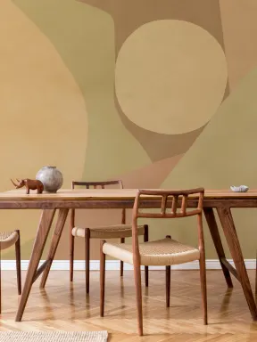Warm Geometric Abstract Neutral Mural for Modern Spaces