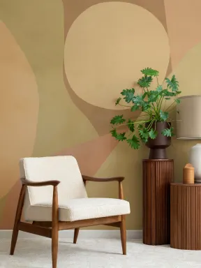 Papier peint panoramique abstrait géométrique beige et chaleureux pour espaces modernes