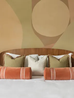 Warm Geometric Abstract Neutral Mural for Modern Spaces
