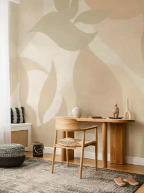Neutrale Tulum abstracte stijl muurschildering voor een kalme sfeer