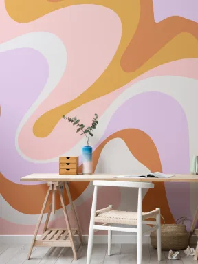 Papier Peint Panoramique Psychédélique Années 70 aux Couleurs Acidulées