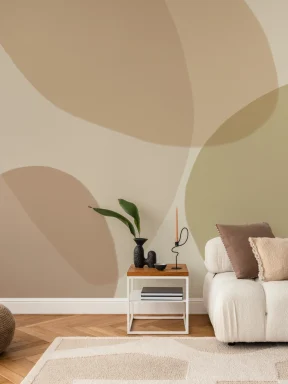 Papier peint panoramique abstrait à motif de galets aux tons terreux chaleureux